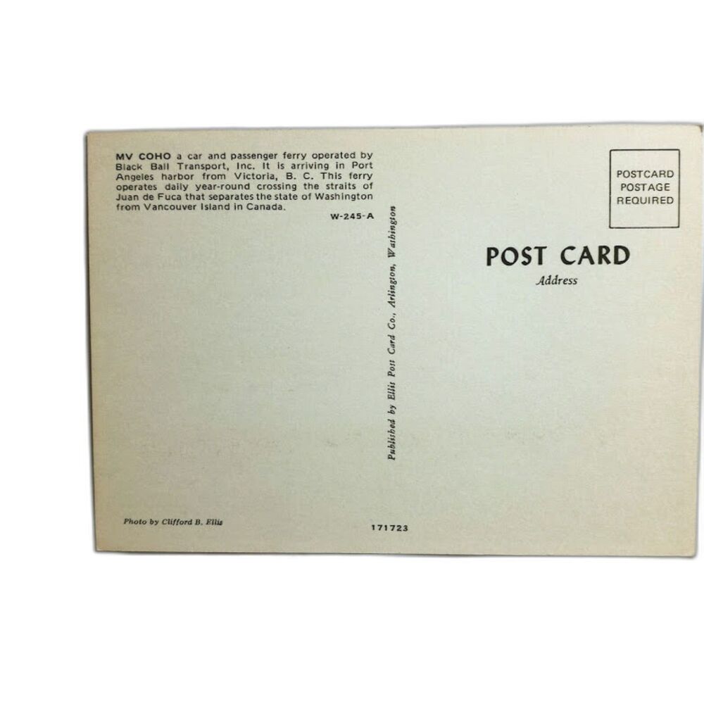 MV COHO Car & Passenger Ferry Unposted W-245-A 1717 - Picture 2 of 2